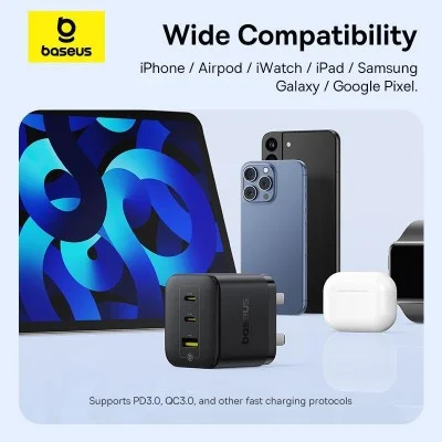 Baseus Palm 65W 2C+U Fast Charger &ndash; Black (UK)